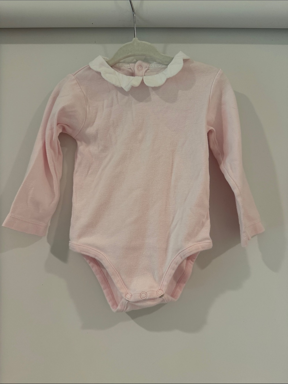 Jacadi Pink Long-Sleeve Bodysuit with White Peter Pan Collar